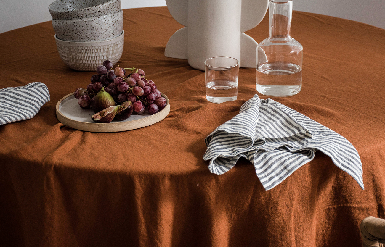 Ochre French linen table cloth